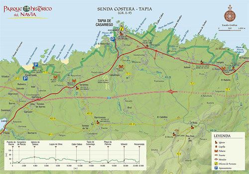Mapa de la Ruta de la Senda Costera de Tapia